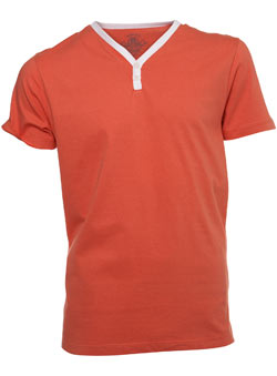 Coral Contrast Y-Neck T-Shirt