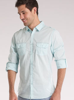 Menthol Blue Grandad Collar Shirt