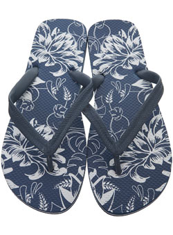 Navy Leaf Print Textured Flip Flops