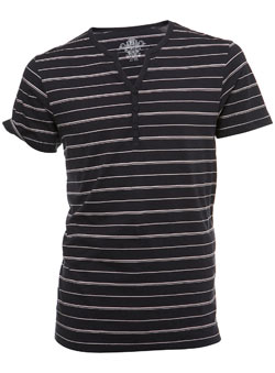 Navy Striped Notch Neck T-Shirt