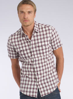 Red Crinkle Short Sleeve Check Shirt