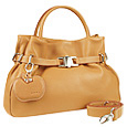 Camel Buckled Strap Soft Leather Satchel Bag