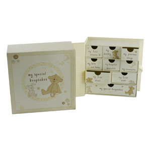 Button Corner Baby Keepsake Box with Drawers