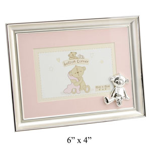 Button Corner Girls Pink Mount 6 x 4 Silver