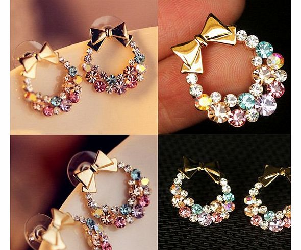 Fashion Hot Cute Sweet Lovely Bowtie Garland Rhinestone Earring Ear Stud