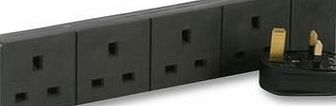 Cable-Core 1m Black 4 Gang Power Strip Extension Cord Mains Plug