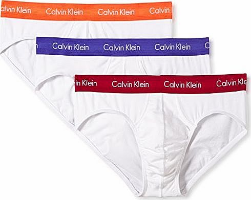 3-Pack Cotton Stretch White Briefs, Red/Orange/Blue Waist