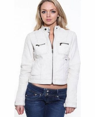 Calvin Klein Ladies Calvin Klein Cream Leather Biker Jacket, Large