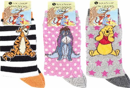 Cartoon Heroes Socks Girls 3 Pair SockShop Winnie The Pooh and