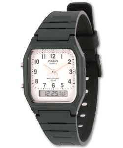 casio Gents A/D White Dial Black Strap Watch