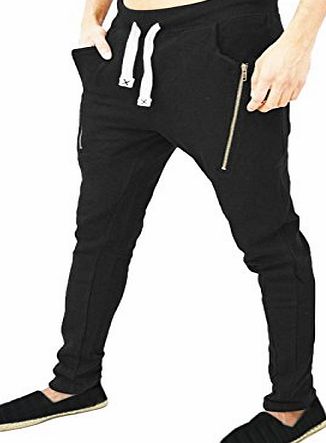 Catch22 Mens Designer Training Gym Joggers Bottoms Shorts Harem Pants Casual Trouser Drop Crotch Trendy Skinny Slim Fit By Catch 22 (X-LARGE, GA55 Black Pique Cotton)