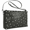 Rhinestone Black Leather Clutch