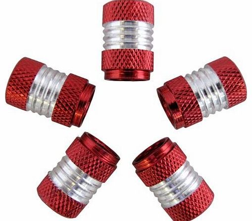 5x Crossed Car/Bike Dust/ Valve Caps Red & Silver Metal