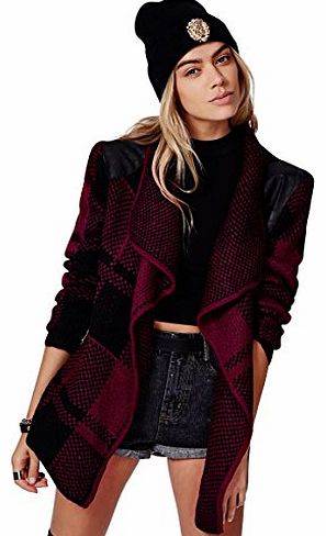 CELEB LOOK  Chunky Knit Burgundy Check Cardigan