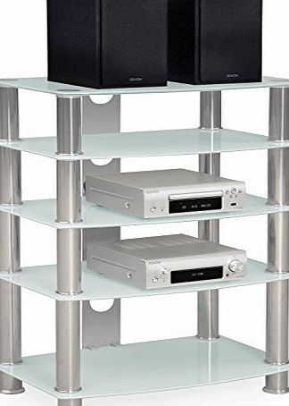 Centurion Supports GTS6 5-Shelf Gloss White with Silver Legs Flat Screen TV / Hi-Fi / AV Rack Glass Stand