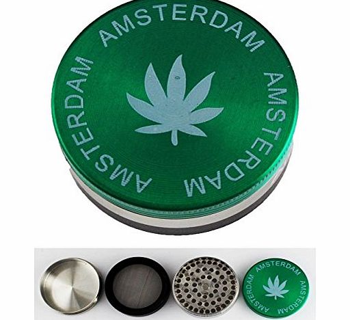 Chancery METAL AMSTERDAM 4 PART GRASS LEAF HERB WEED 50MM GRINDER SHARK TEETH GREEN