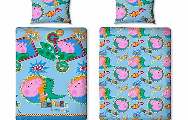 Official Peppa Pig George Dino Roar Single Bed Duvet Quilt Cover Brand New Set REVERSIBLE 2 IN 1 BEDDING QUILT PILLOW CASE SET (PGR1)