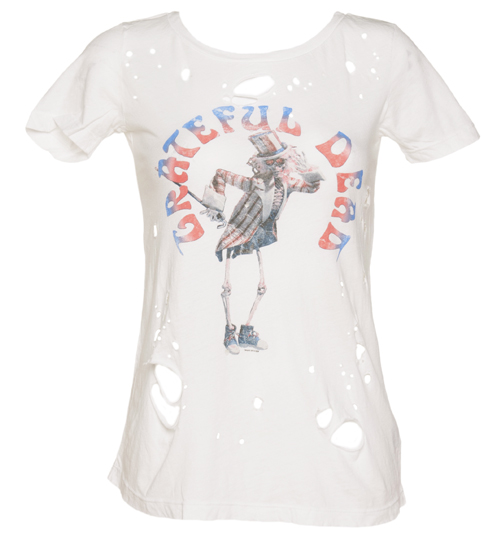 Ladies White Destroyed Skeleton Grateful Dead