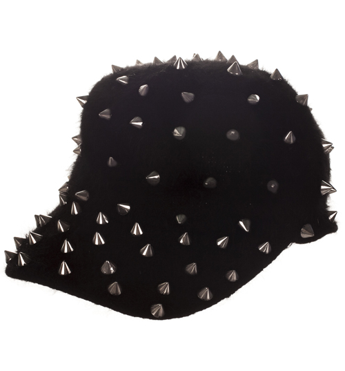 Retro Fluffy Black Studded Cap from Chelsea Doll