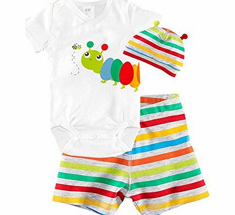 CHIC*MALL Children Baby Boys Girls Sets Clothes 3pcs Romper Hat Pants Clothing Set Summer Insect (90)