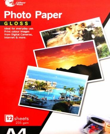 Chiltern Wove 12 Sheets A4 Gloss Photo Paper 235 gsm Inkjet Printer Photo Paper Colour