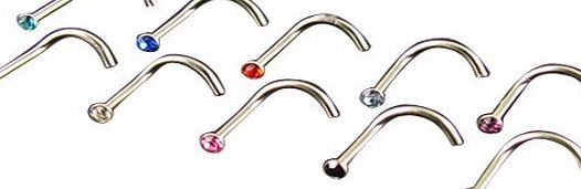 chinkyboo 10pcs 2mm Nose Screw Studs Titanium Steel Rhinestone Crystal Gem Piercing Jewelry