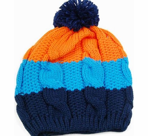 chinkyboo Caltrad Cute Winter Knitted Beanie Hats Warm Stretchy Cap Baby Boys Girls Kids Child Unisex Fashion Snow Ski Outdoor Warmer Headwear, with Dark Blue/Pink/Purple Ball (Dark Blue Ball)