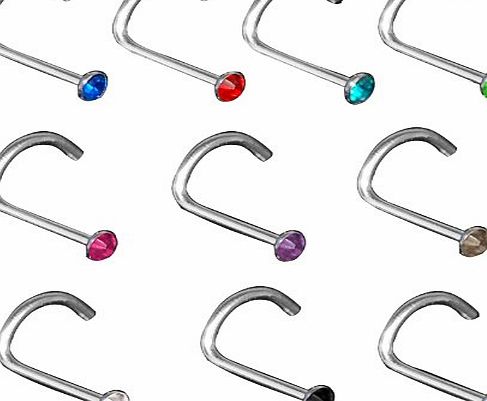 Fashionable 10x Titanium steel Nose Screw Studs 2mm Rhinestone Crystal Gem Piercing Top Nose Stud Screw