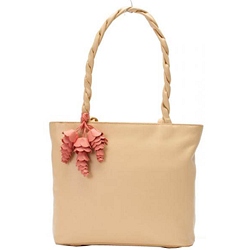 Plait Handle Pom Pom Tote Bag