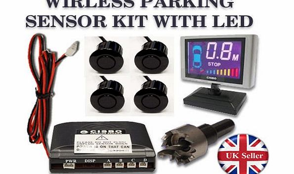 CISBO 15m 15 Meters Range Wireless Rear Car Reverse Reversing parking Sensor 4 sensors amp; LCD dispaly (Black)