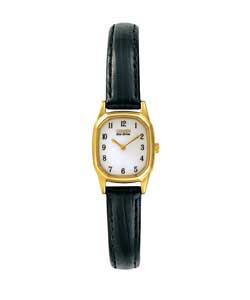 Citizen Ladies Eco-Drive Gold Plated Black Strap Watch