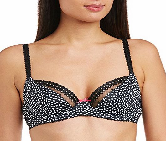 Cleo Womens Minnie Balconnet Polka Dot Everyday Bra, Black/White Spot, 32FF