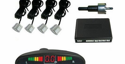 Clixsy Car Parking Reversing Buzzer amp; LED Sensors 4 safe sensor (Silver Reversing sensors)