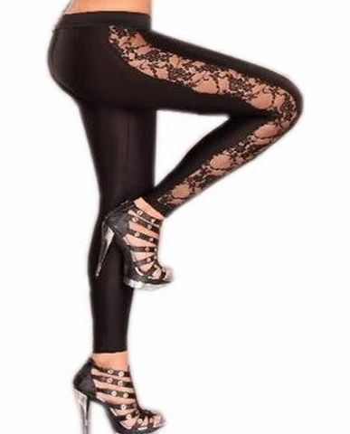 Clothing Bonanza Womens Black Leather Look Lace Leggings