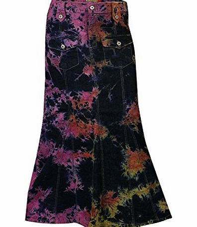 Clove A Line Multi Colour Tie Dye Denim Ankle Long Maxi Jeans Skirt Plus Size 12 - 24