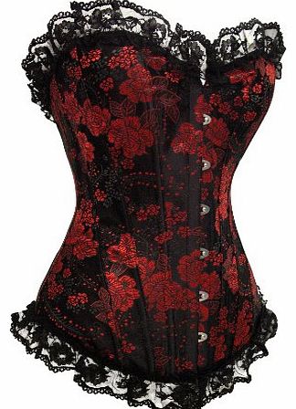 CLUBCORSETS SEXY BLACK & RED BROCADE FRILLY EDGED BURLESQUE CORSET (2xl 14-16)