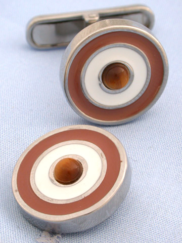 Coles Orange White and Brown Catseye Target Cufflinks