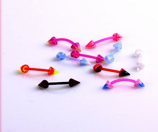 Come 2 Buy - 10 Bioflex Assorted stud bars Spiked Eyebrow Bar - 16GA 8 x 1.2MM Body Jewellery - Body Bars