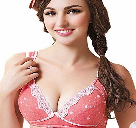 Comfy Nursing Bra Cotton Soft Nursing/Maternity Non-wired Breastfeeding Bra B1, Coral Snowflakes 38D