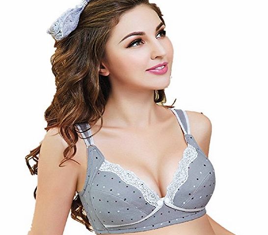 Comfy Nursing Bra Cotton Soft Nursing/Maternity Non-wired Breastfeeding Bra B1, Grey Stars 34D