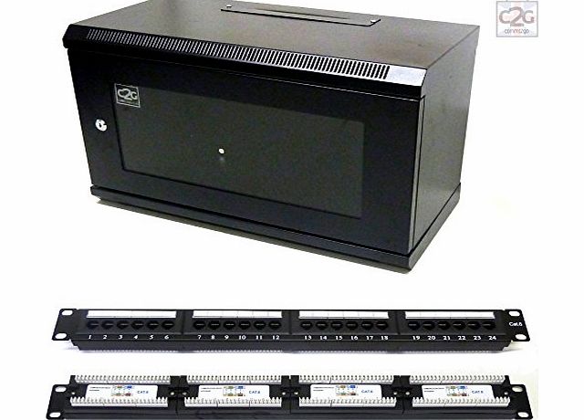 Comms2Go 6U 450mm Black Wall Rack Network Cabinet   Cat6 Patch Panel LAN