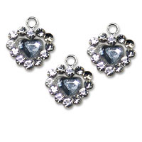 Diamante heart charm clear pk of 6