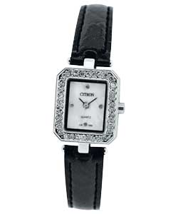 constant Ladies Black Strap Stone Set Dial Watch