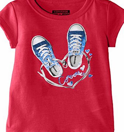 Converse Girls Chuck Full O Love Round Collar T-Shirt, Berry Pink, 8-10 Years