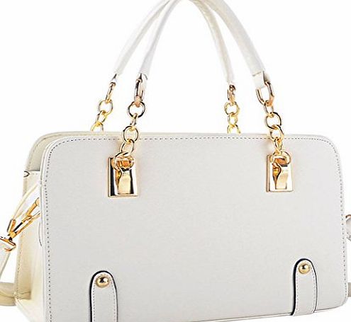 Coofit New Fashion Womens PU Leather Padlock Tote Handbag Ladies Shoulder Bag-cream