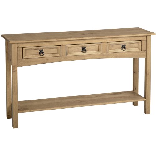 Living Room Range - Mexican Pine Living Room Furniture - Full Living Room Range (Corona 3 Drawer Console Table with Shelf)