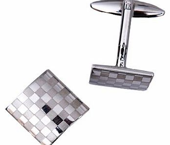 Mens Silver Square Checkerboard Cufflinks