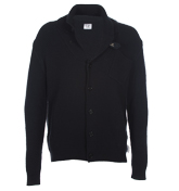 Navy Shawl Collar Buttoned Cardigan