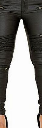 Crazy Lover WOMEN BLACK FAUX LEATHER BIKER TROUSERS LEGGINGS SIZE 6 8 10 12 14 16 (UK 10, Black)