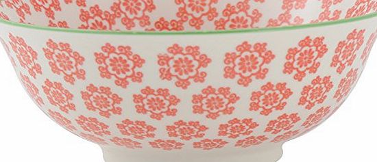 Medium The Wanderer Collection Fine China Bowl, Orange/ Green